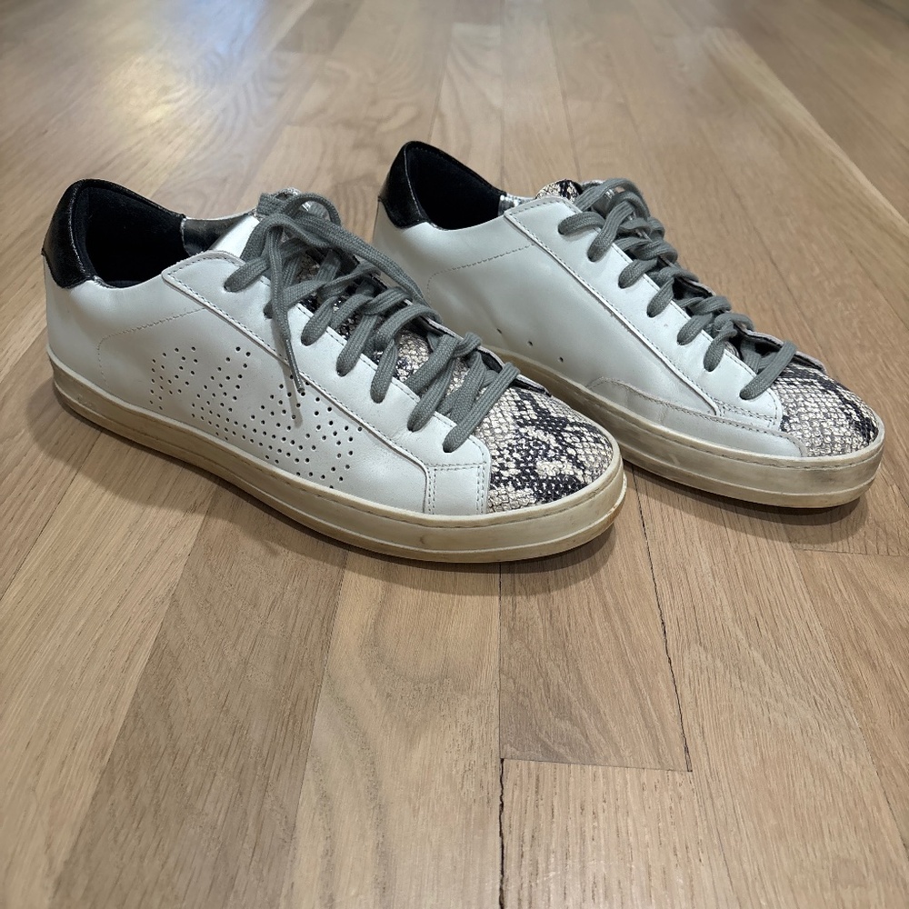 Like New P448 White/Snakeskin Sneakers, Size 38